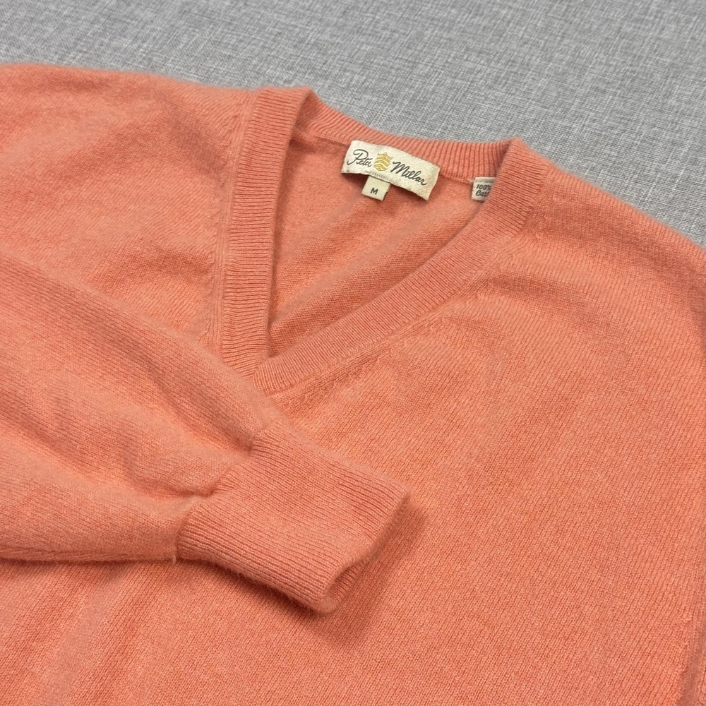Peter Millar Cashmere Sweater Pullover Mens Medium Orange V-Neck Tight-Knit‎